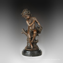 Детский рисунок статуя Виноградная корзина Мальчик Бронзовая скульптура TPE-887